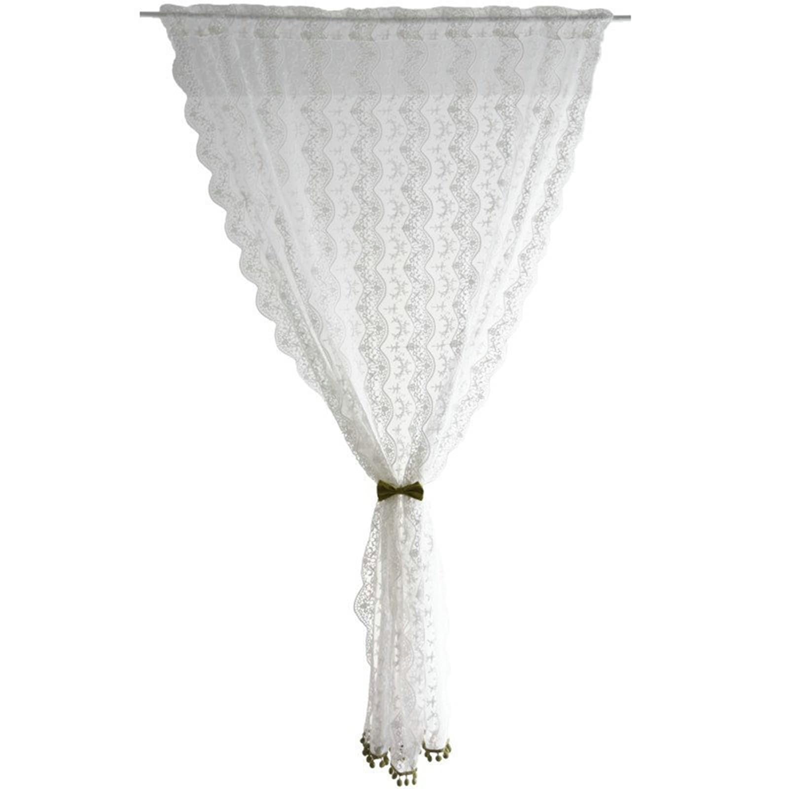 KnSam Rideau Voilage Fenetre Polyester à Passant Dentelle Bordure Festonné Blanc, Rideau Salon Porte Entrée Style Américain 125x130cm 1pcs