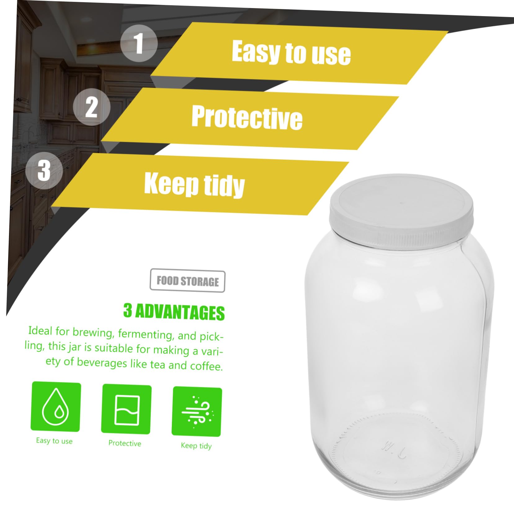 PRETYZOOM Grand Bocal de Conservation en Verre 1 Gallon à Large Ouverture, Couvercle en Plastique Hermétique, pour Brassage et Fermentation