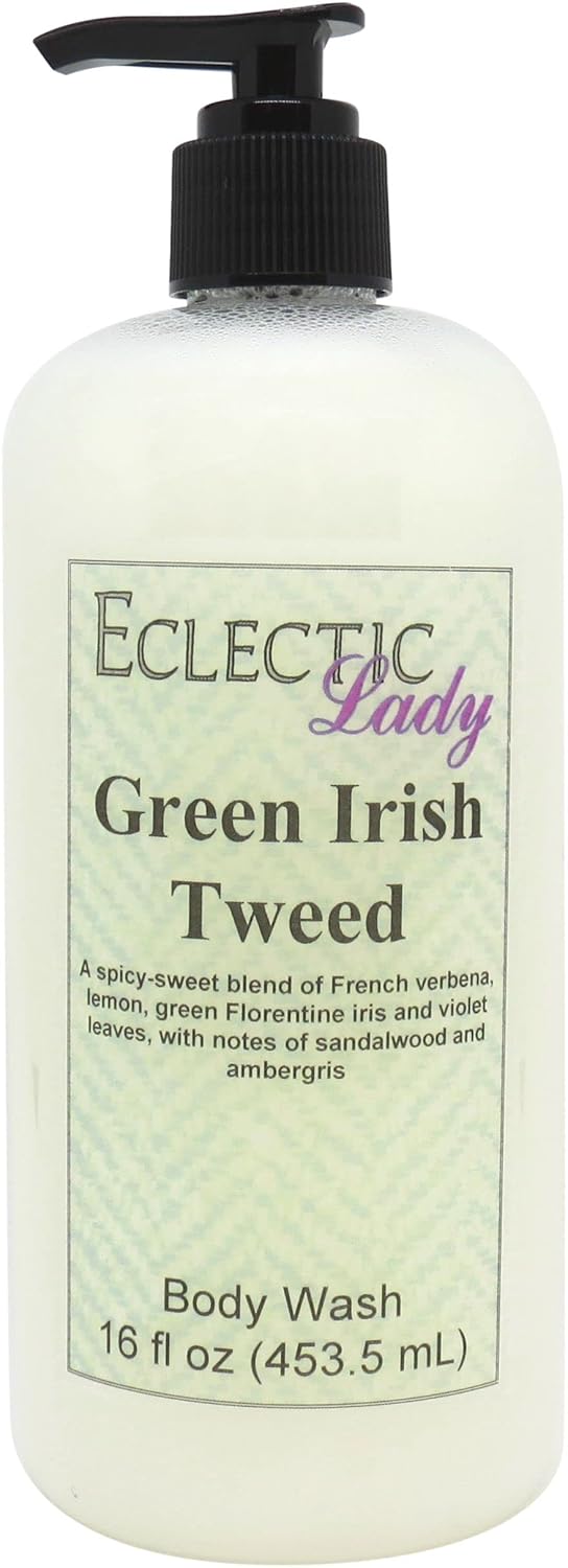 Eclectic Lady Liquid Pearl Body Wash - Green Irish Tweed Scent 3-in-1 Use For Bubble Bath, Hand Soap & Body Wash, Phthalate-Free Green Irish Tweed Fragrance, Handcrafted in USA (16 oz)