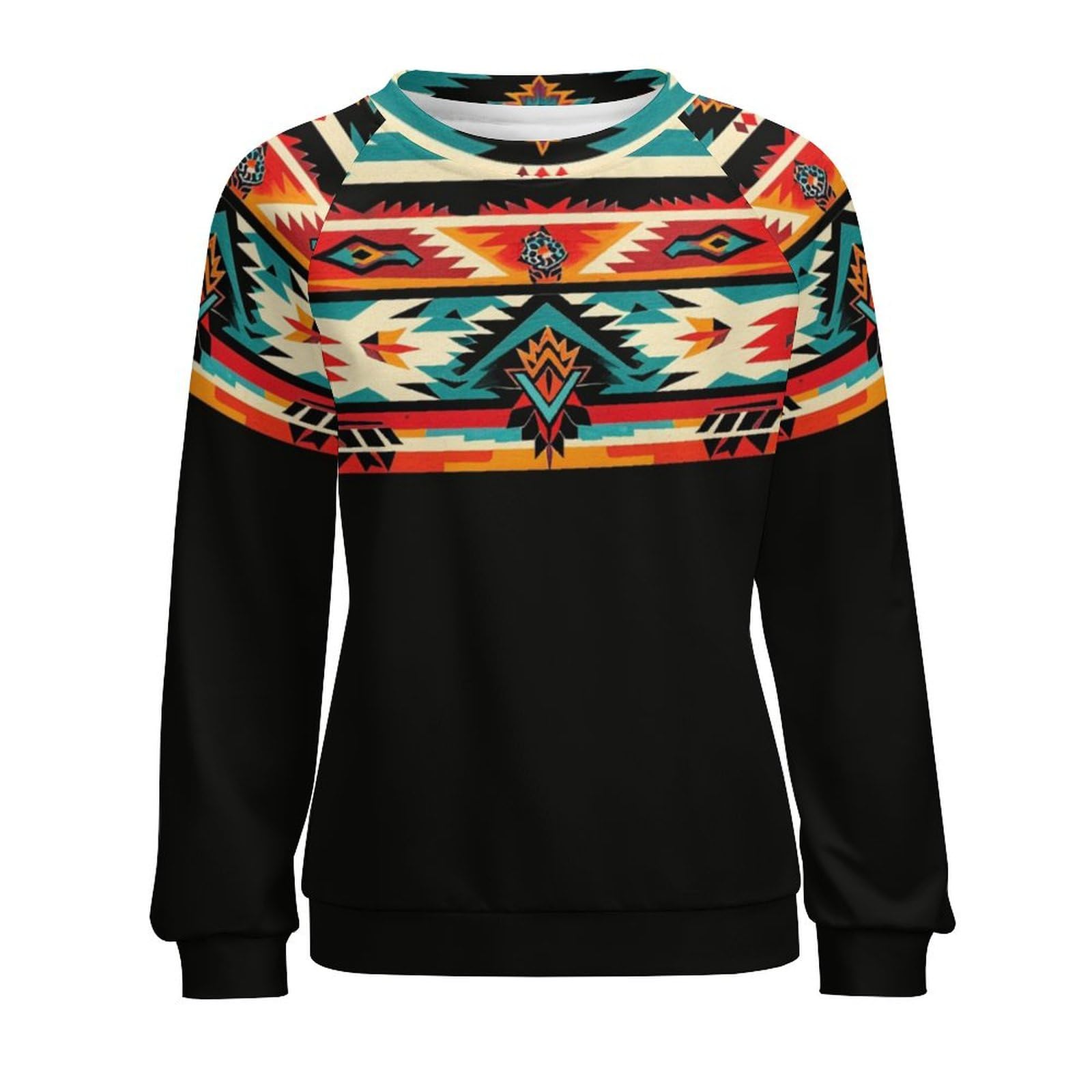 ZOCAVIA Western Aztec Sweatshirts for Women Retro Ethnic Graphic Crewneck Long Sleeve Pullover Tops Fall Casual Country Shirt