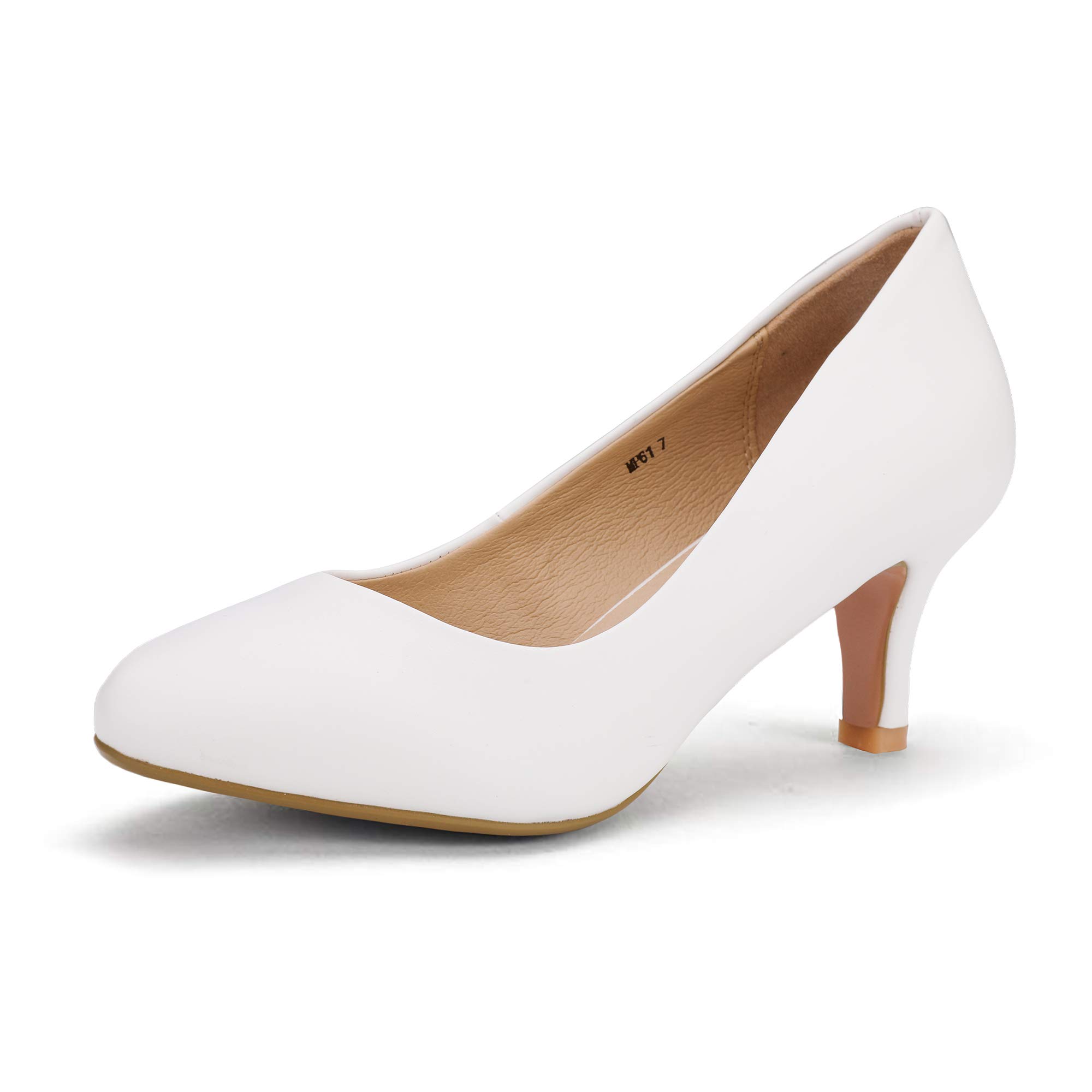 IDIFU Women's Classic Low Heels Dress Pumps 2 Inch Kitten Heel Round Toe Office Wedding Shoes