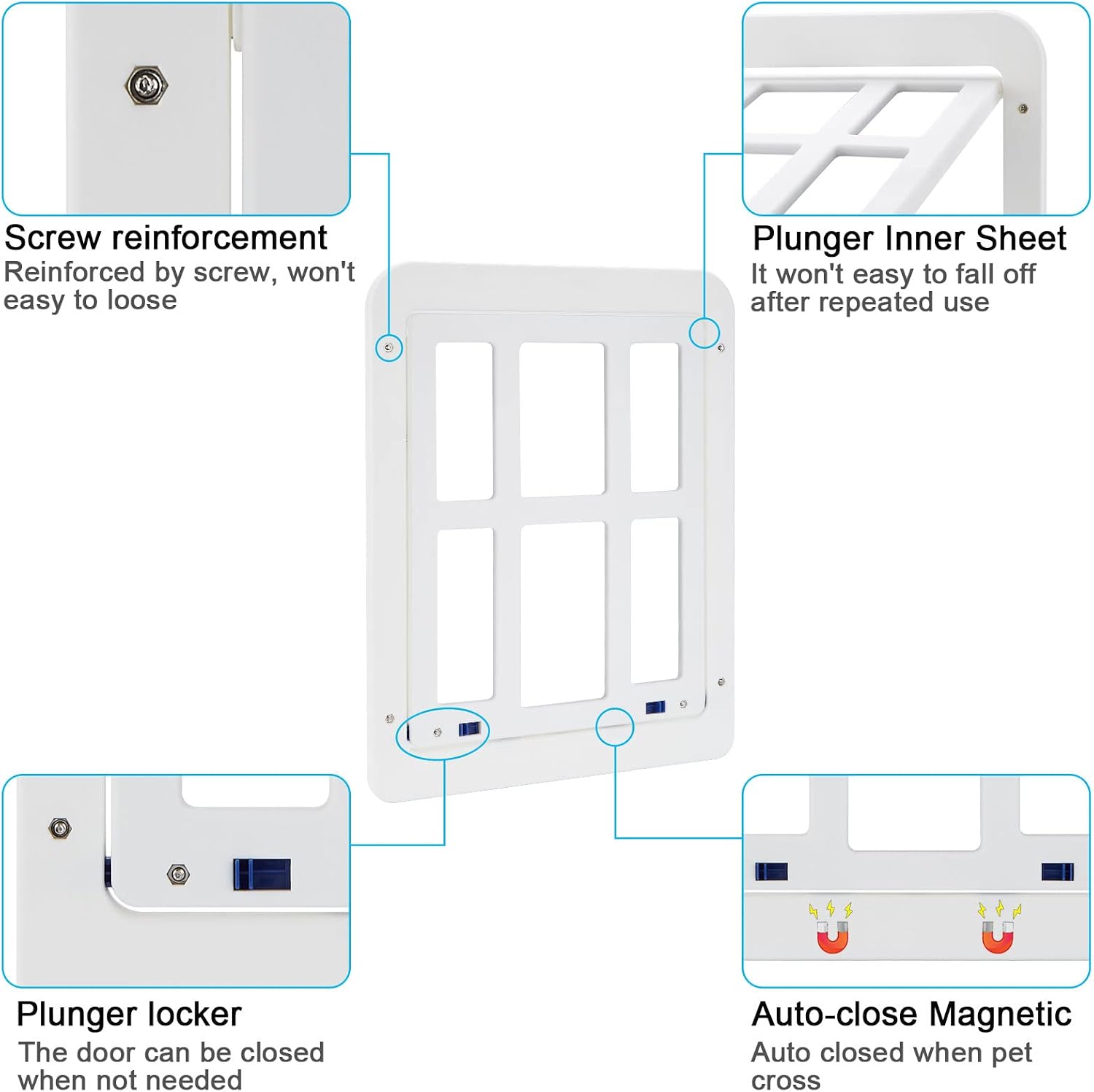 Ownpets Dog Screen Door White,Inner Flap 11x13 Inch Magnetic Lockable Pet Screen Door with 2Pack Screen Mesh