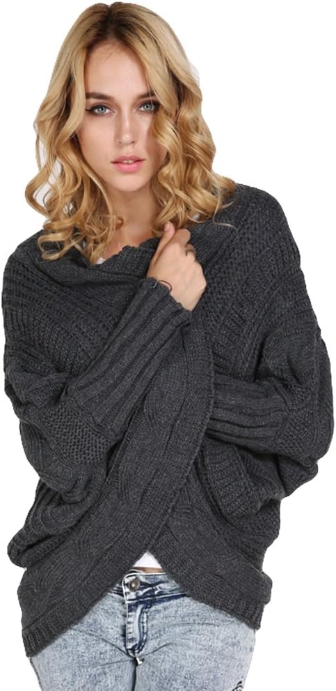 Women Irregular Loose Batwing Sleeve Cardigan Sweaters Shawl M Dark Gray