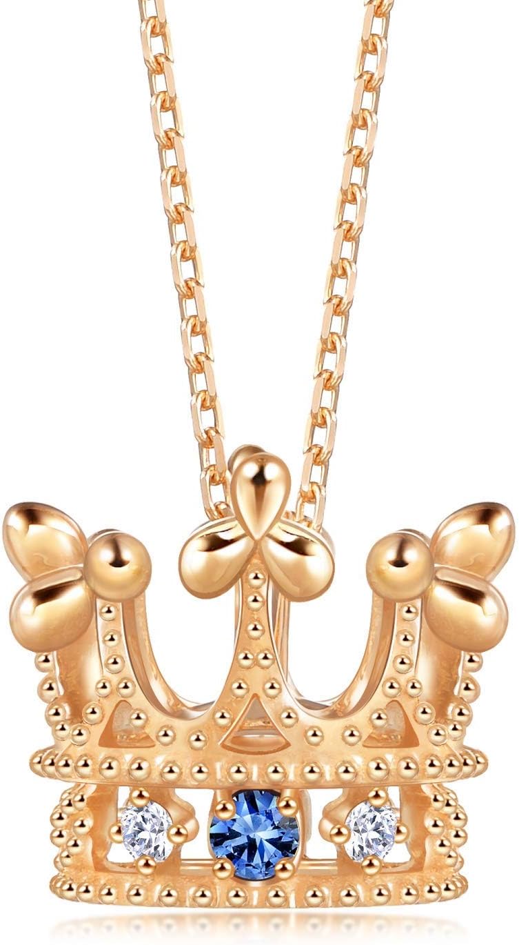 CHOW SANG SANG 18K Rose Gold V&A 0.03 Carat (G-H Color, SI Clarity) Diamond Blue Sapphire Crown Necklace for Women 90599N | 18.5", (47 CM)