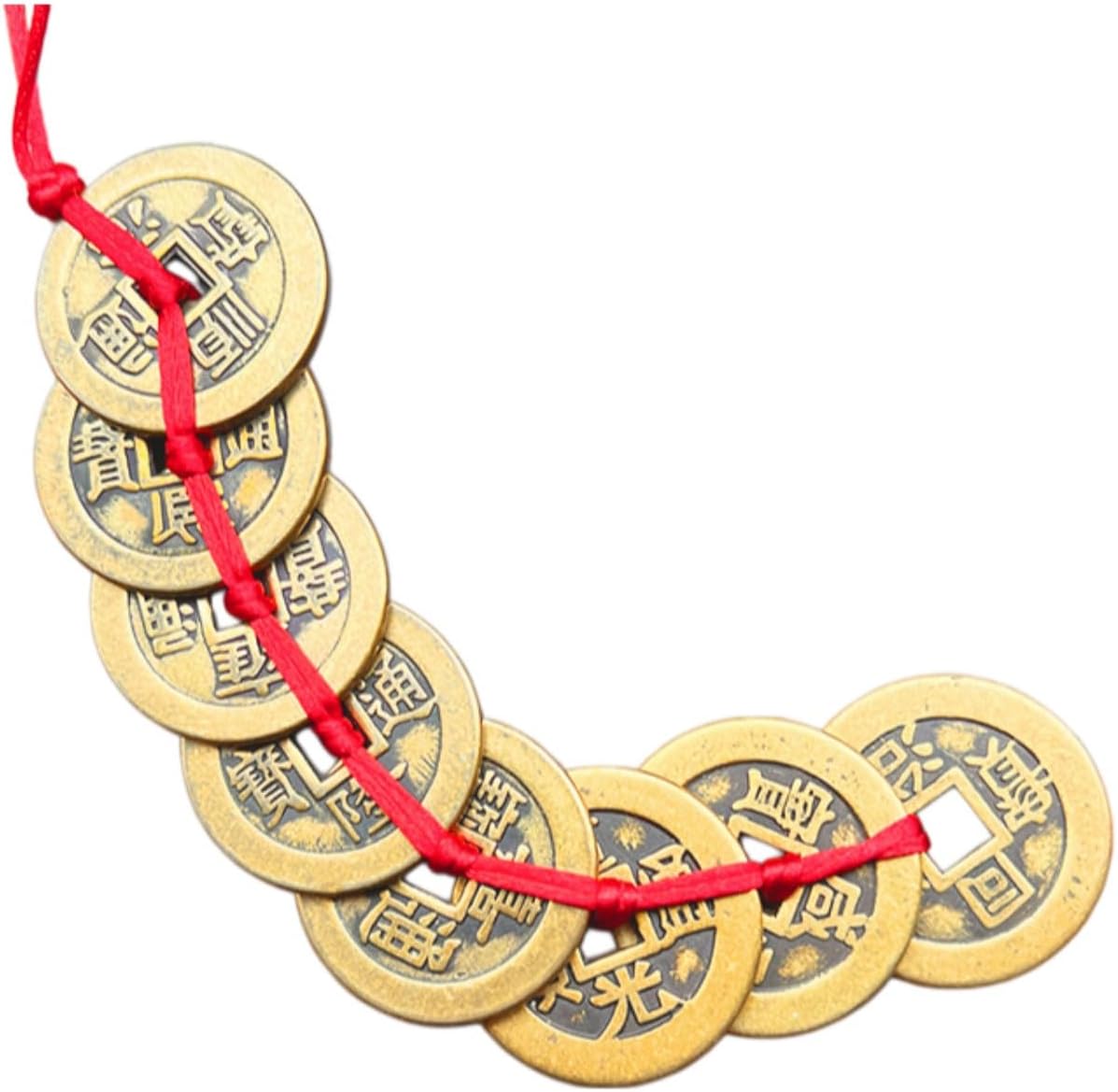 纯黄铜五帝钱门对门 Feng Shui Good Amulet 红黄绳压门槛铜钱家居吊饰六帝钱客厅摆件 fengshui Chinese Tassel Ornaments-2016