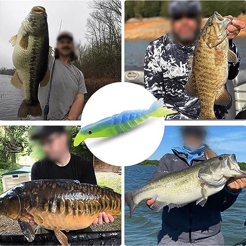 Foto von Rheinwing Gummifische mit Mehreren Segmenten, Gummifische Set Gummiköder Set Rubber Fishing Lure Artificial Bait Fish Fishing Set für Barsch Zander Hecht, 7-FARBIG GEMISCHTES Set
