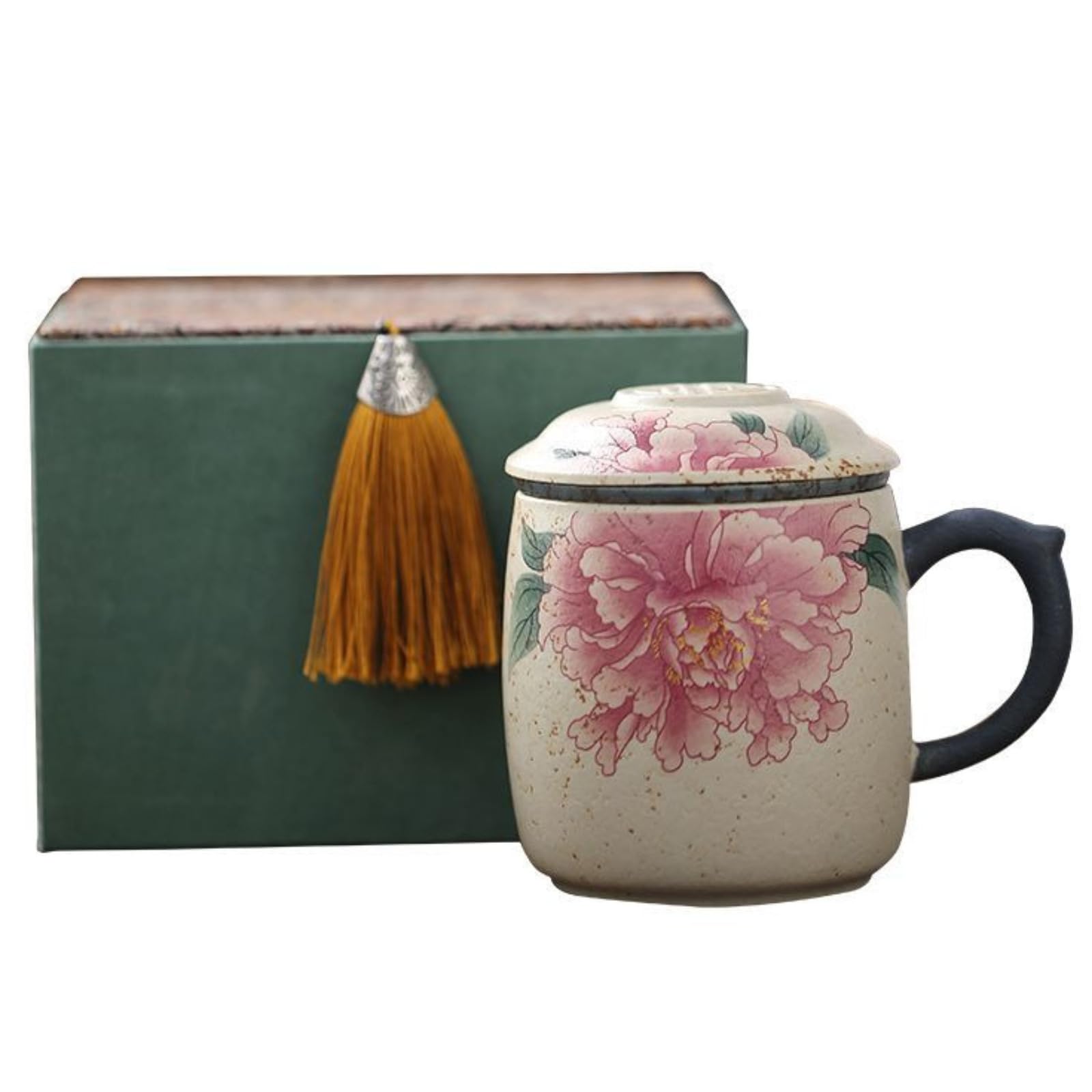 Taza de té de cerámica de estilo chino de 430 ml con su elegante caja de regalo individual