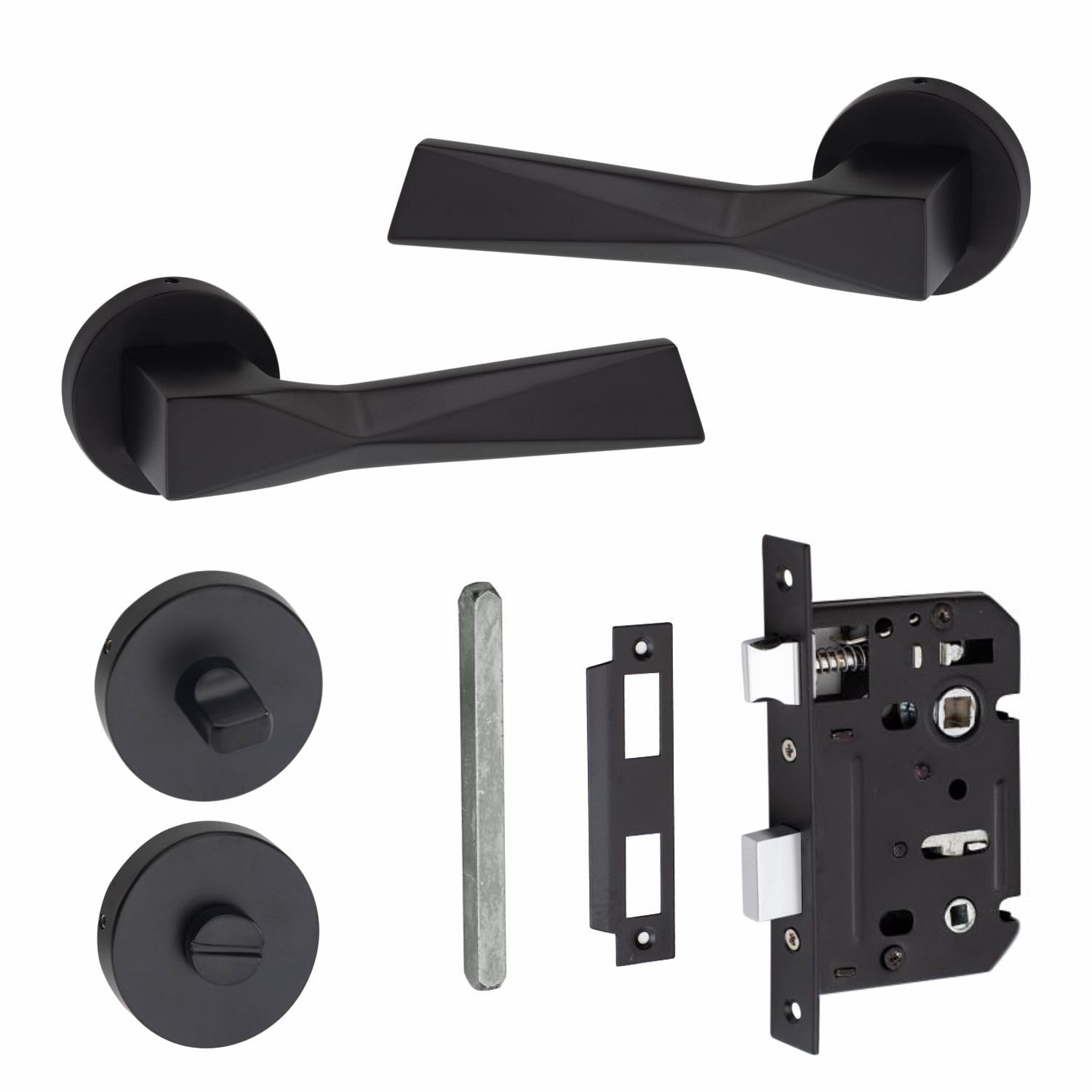 Golden Grace Matt Black Finish Modern Aura Design Premium Bathroom Door Handles On Round Rose In Matt Black