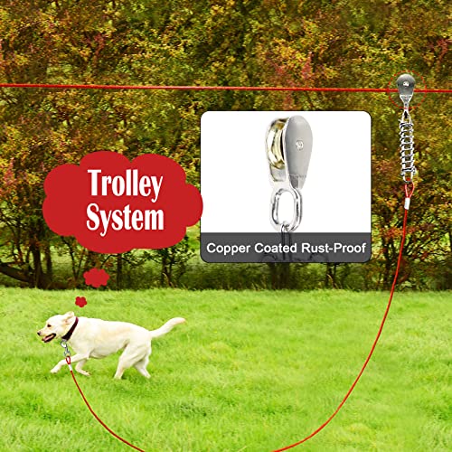 LUFFWELL Dog Runs for Outside, 100FT Dog Runner for Yard with 10FT Dog Tie Out Cable, Heavy Duty Dog Run Lead for Large Dogs, Trolley System Zipline for Dogs 250 LBS - Thumbnail 4