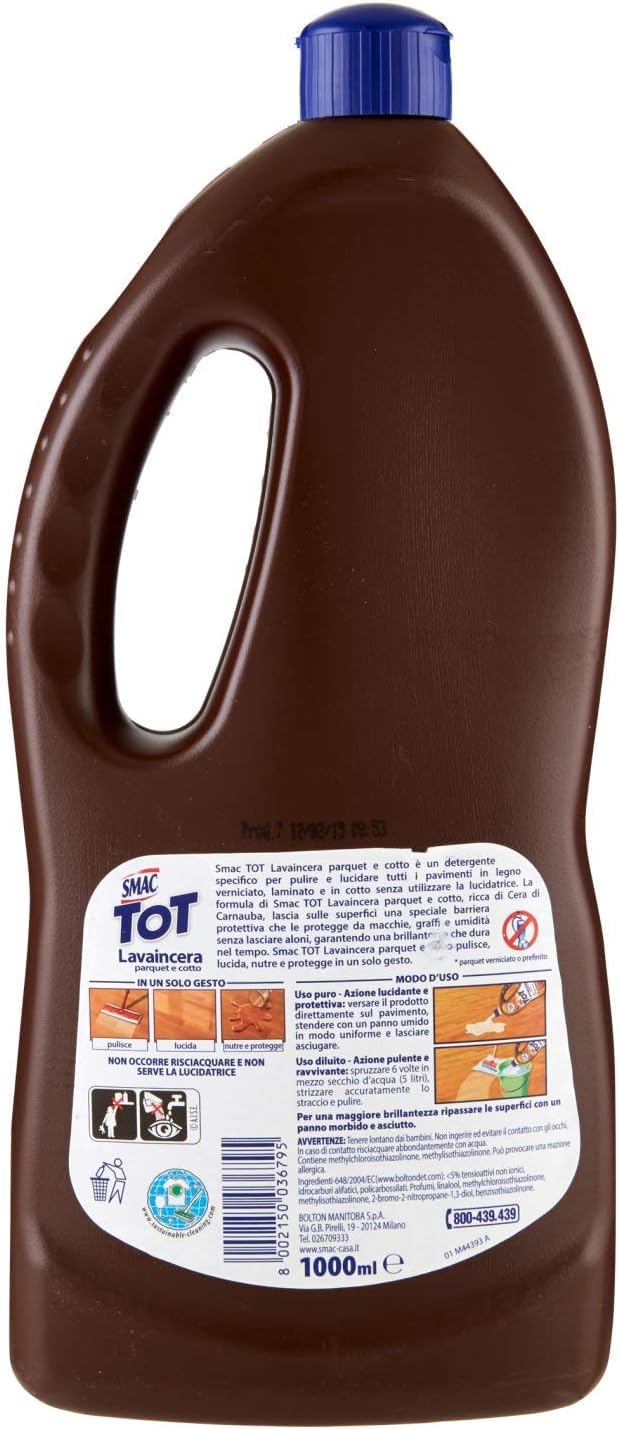6 x Smac Lavaincera Parquet 1 L – Detergente per pavimenti in parquet con cura della cera, per la pulizia e la cura dei pavimenti in parquet, con portachiavi Italy Shop Service incluso