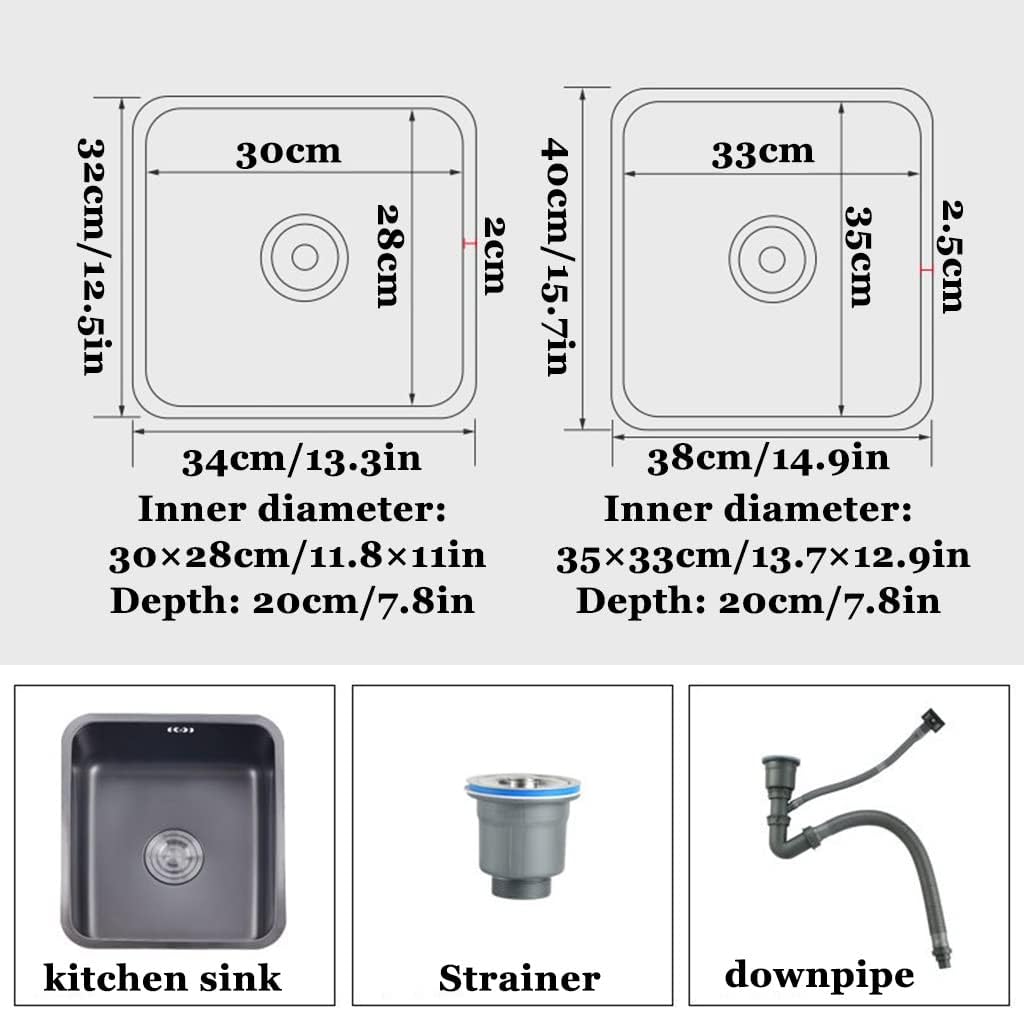 Kitchen Sink, Square Black Prep Sink, 304 Stainless Steel Brushed Single Sink, Drop-In Or Undermount Installation, Easy To Clean