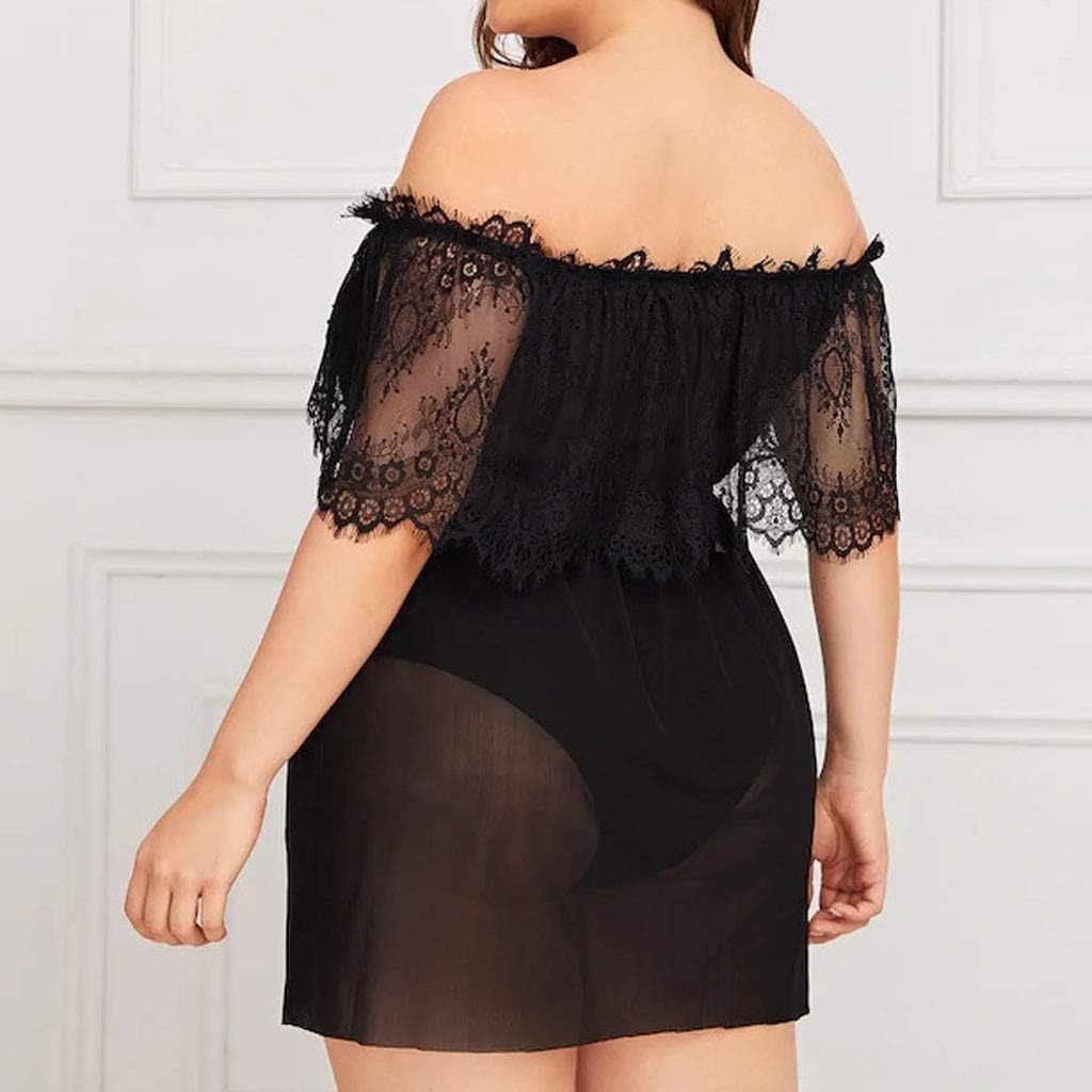 Sexy Lingerie for Women's Plus Size Lace Sheer Mesh Chemise Nightgown Babydoll Off Shoulder Nightdress at  Women’s Clothing store