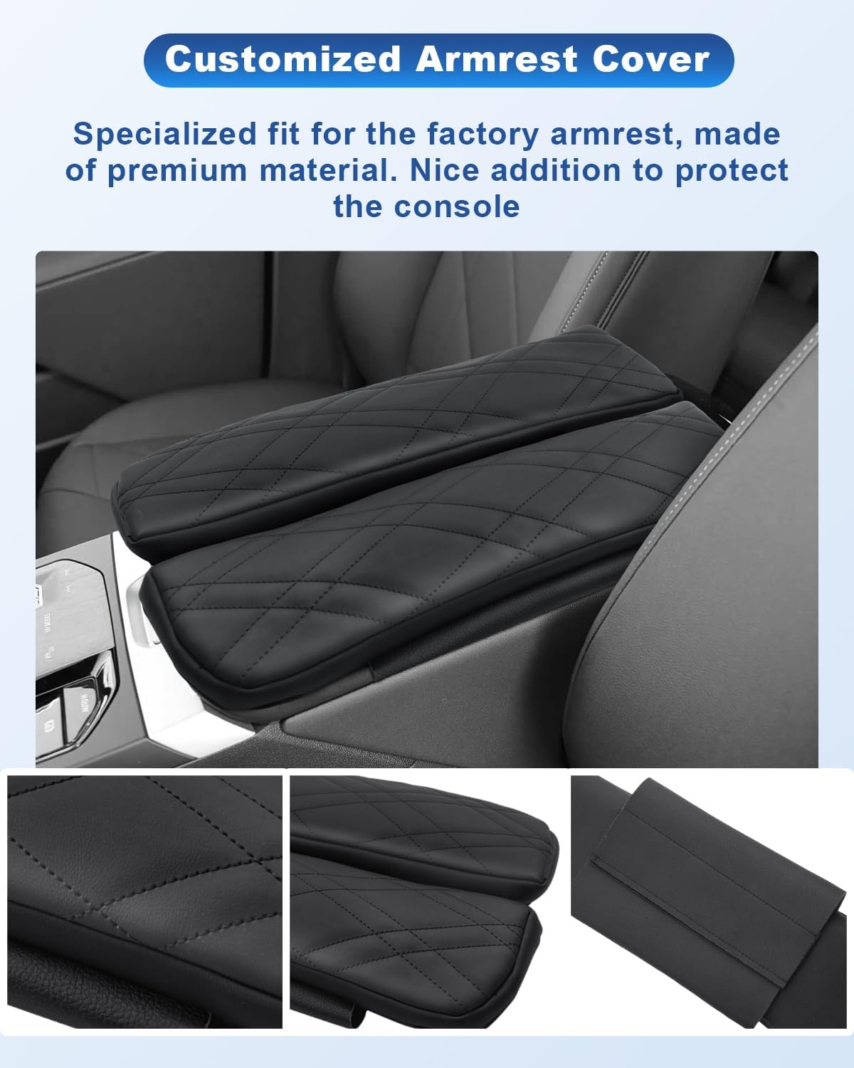 CDEFG 2Pcs for 2022-2025 BMW iX Center Console Cover for 2022-2025 BMW iX Accessories Armrest Cover 2022-2025 iX Middle Console Pad Arm Rest Cushion Leather Cover