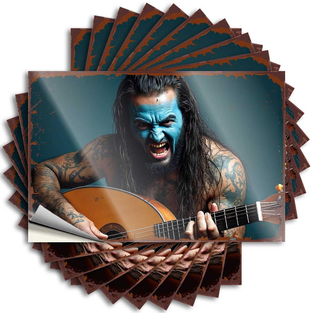 Fzfn Colour Saying Smiley Face, Military Door Blue-Faced Guitarist With Long Hair And Tattoos | Summer(6X9cm)
