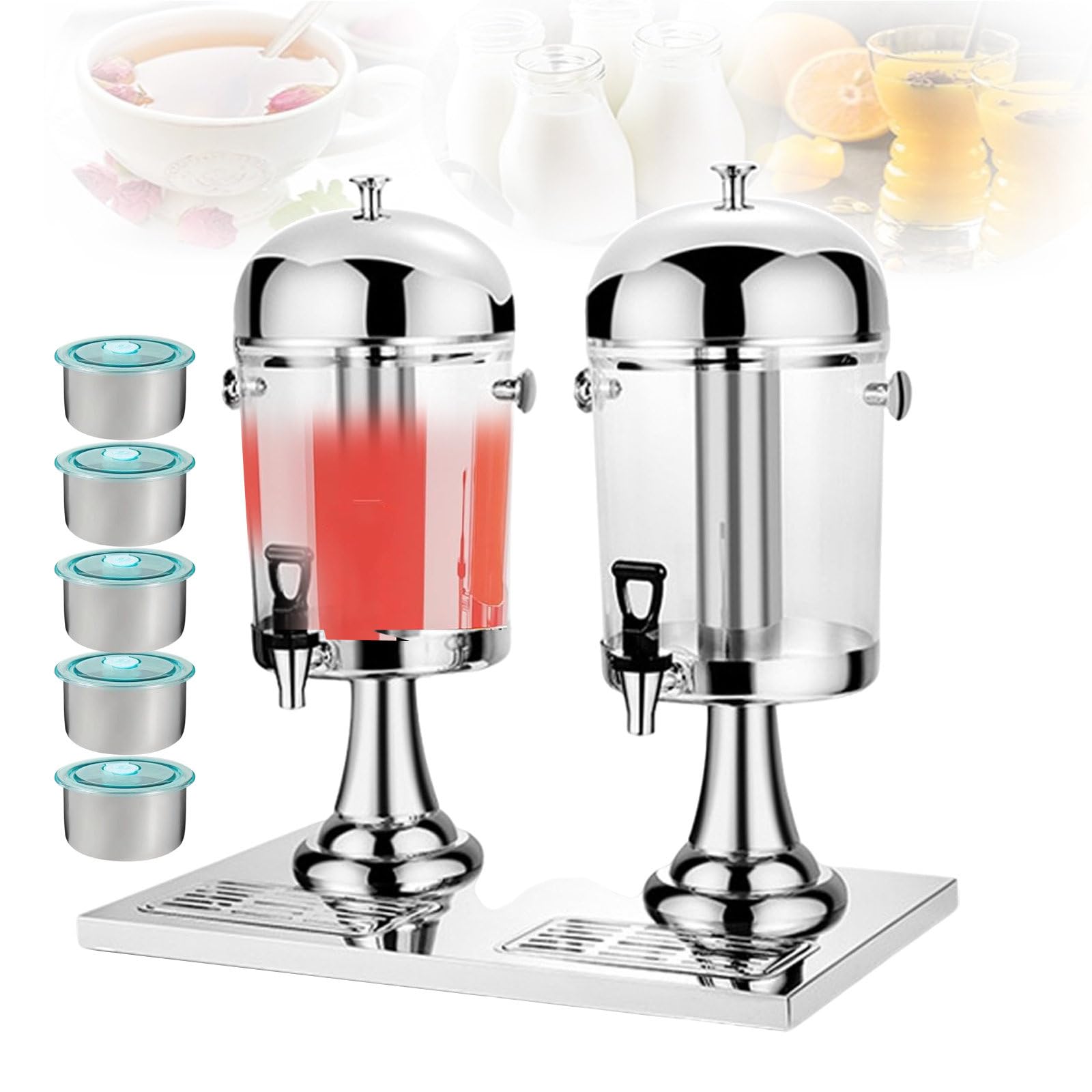 Distributeur De Boissons Professionnel Pour Lait De Soja, Thé, Café Et Autres Boissons Chaudes Et Froides, Grande Capacité (16 L), En Acier Inoxydable Avec Bac À Glaçons Intégré. Couleur : Argent.