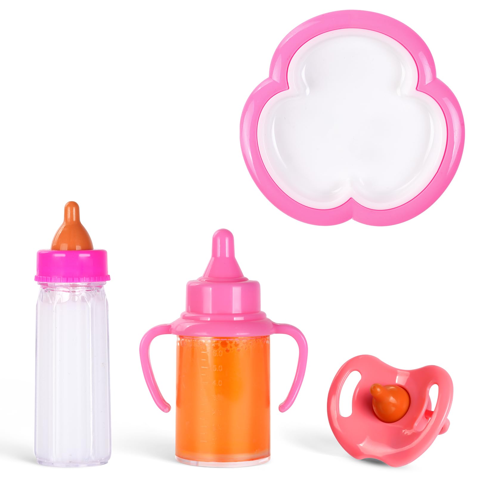 Aolso Babypuppe Fütterungsset,2 Stück Magische Flasche, Schnuller und Babygeschirr(Zufällige Sendungen),New Born Baby Puppe Zubehör,Puppenspielzeug