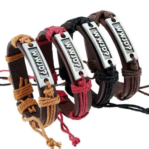 Taichell Lot de 4 bracelets WWJD pour homme et femme avec inscription « What would Jesus do », 7IN, Cuir, Andere
