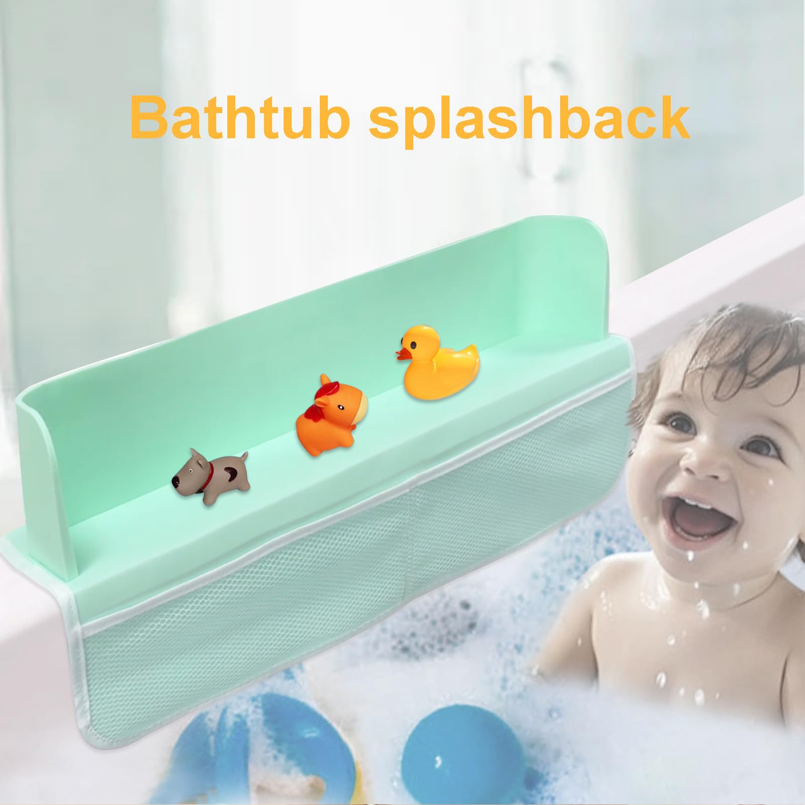 Tappo 'Acqua per Vasca da Bagno, paraspruzzi Trasparente, 30,48 cm | portaoggetti per Giocattoli per Bambini, Organizer per Doccia con, Versatile, Adesivo per Vasca da Bagno, Giochi