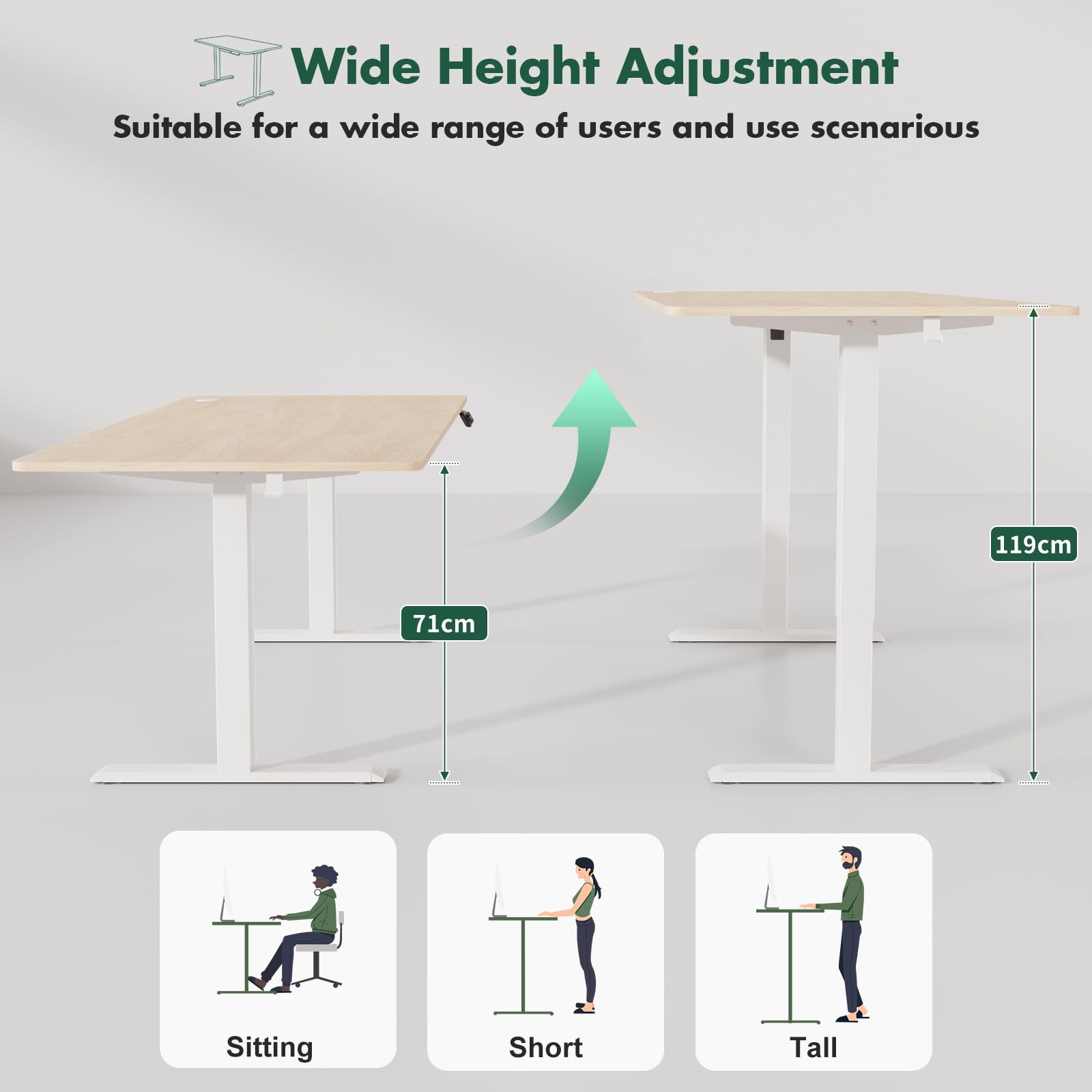 TRIUMPHKEUY 180 x 80cm Scrivania Regolabile in Altezza,Elettrica Regolabile Scrivania,Tavolo da Computer,con Funzione di Memoria,Standing Desk 71-119 cm(Beige)