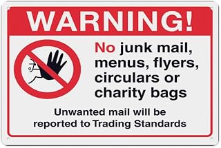 Warning No Junk Mail Menus Unwanted Mail Reported Sign 8"x12" Aluminum Tin, Home Outdoor Garden Premises Unwanted Post Prohibition Privacy Alert