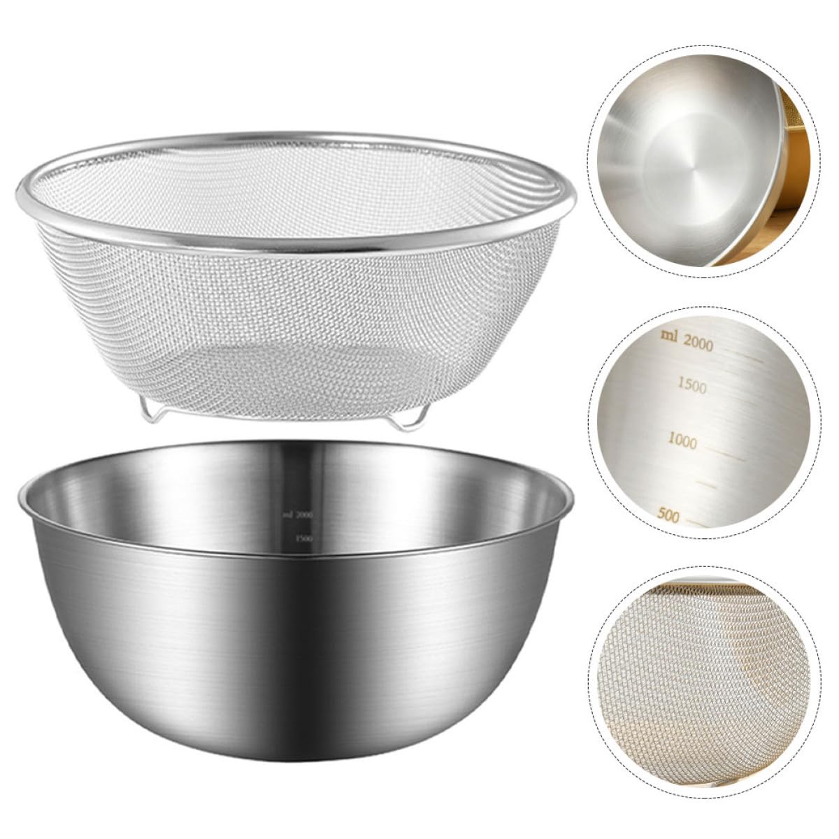Tofficu Colador de Acero Inoxidable para Arroz y Huevos Fondo Plano, Cesta Escurridor Multifuncional para Cocina y Uso Doméstico, Color Plata