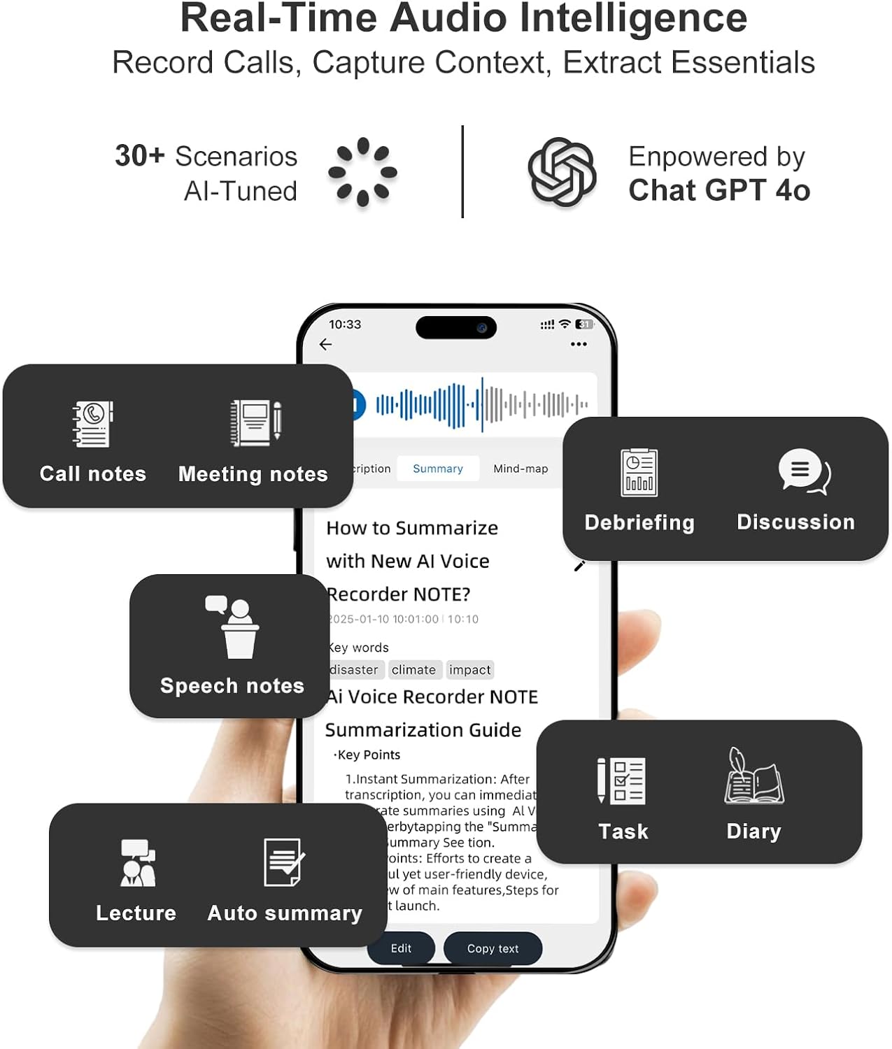 AI Voice Recorder with Case, Voice Recorder with Translation Function App Control, AI Transcription & Summary, 64GB Memory, Audio Recorder for Lectures, Meetings, Calls, Portable Recording Device