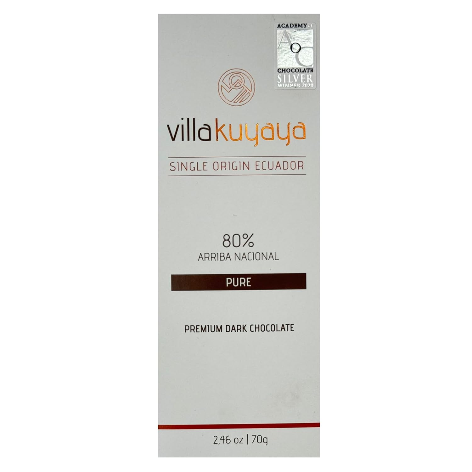 Villakuyaya Premium Dark Chocolate Single Origin 80% Pure (Silver Award Winner at the 2020 Academy of Chocolate Awards, London) – Gourmet Ecuadorian Cacao, Vegan & Gluten-Free (Pack of 6)