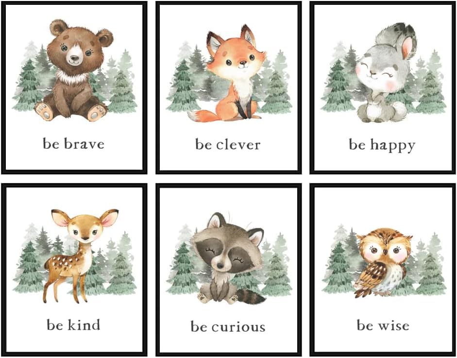 Image of 8x10 Baby Woodland Animal Prints Wall Art for Nursery Decor, Woodland Nursery Wall Art for Boys, Woodland Animals Nursery Wall Art for Boys, Baby Woodland Animal Pictures for Nursery,Woodland Forest Animals Nursery Decor for Baby Boy Girls, UNFRAMED