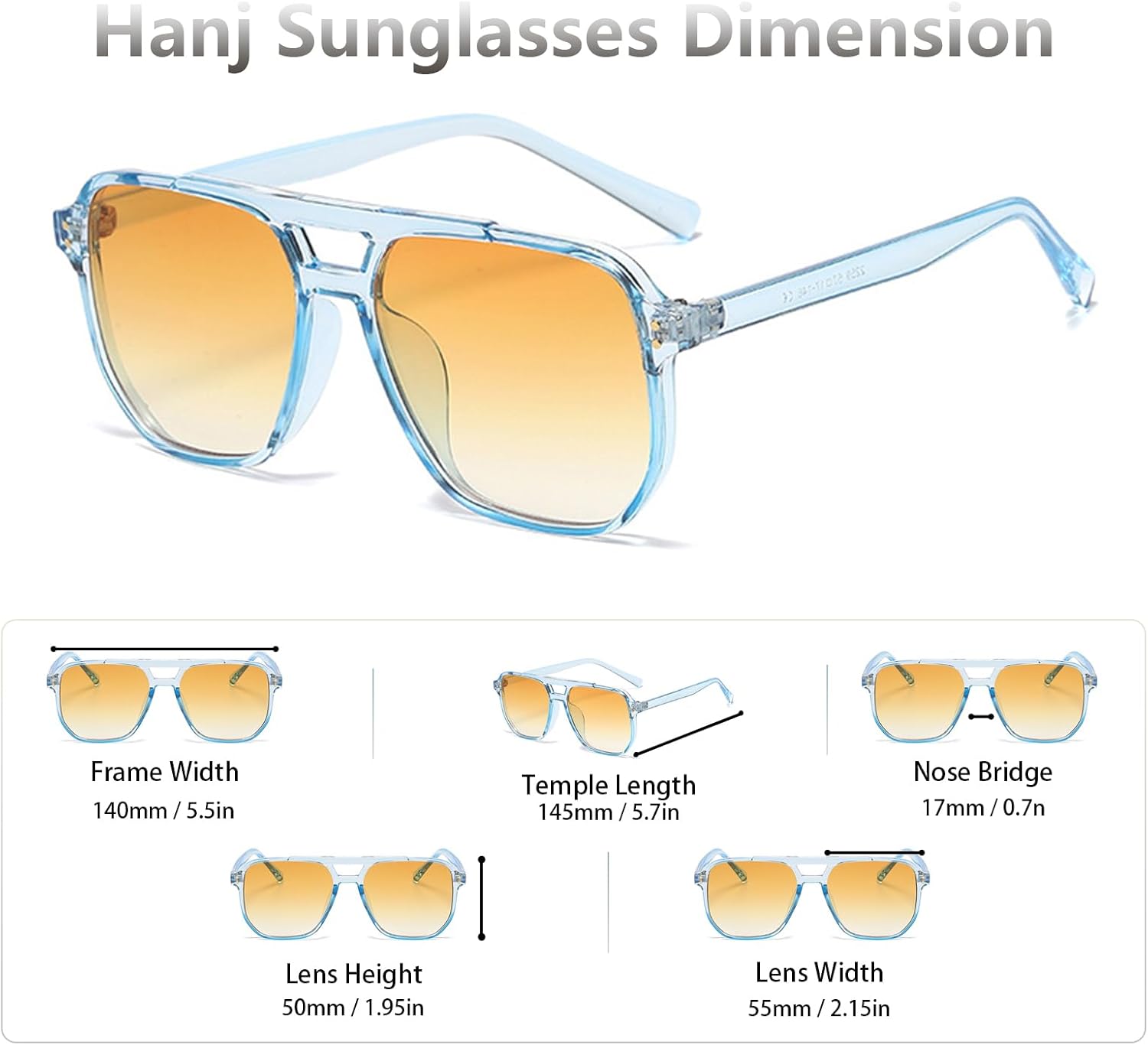 Hanj Vintage Square Aviator Sunglasses for Women Men Classic Retro 70s Glasses Fashion Big Frame Shades - Image 5