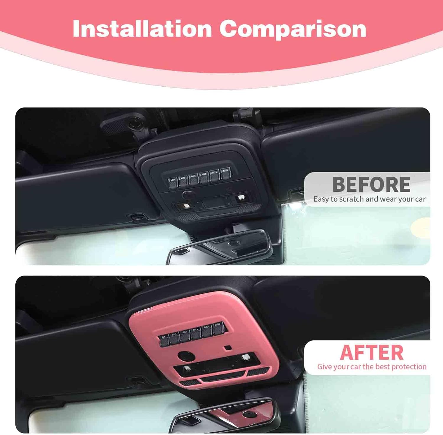 for Bronco Overhead Console Panel Trim Cover Compatible with Ford Bronco 2021 2022 2023 Pink Interior Accessories