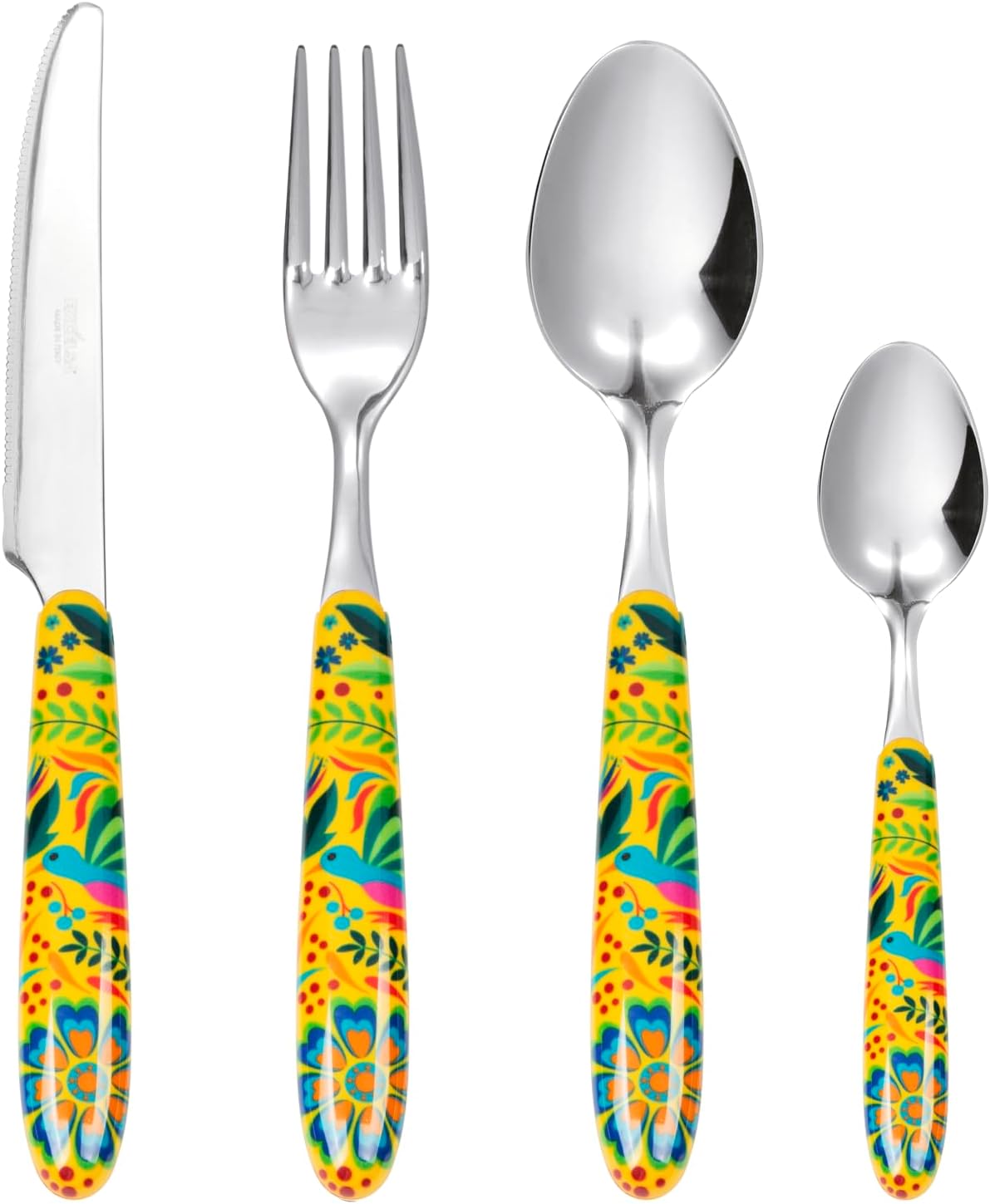 Excelsa Mexican Flower 24-Piece Cutlery Set Stainless Steel Plastic Handle