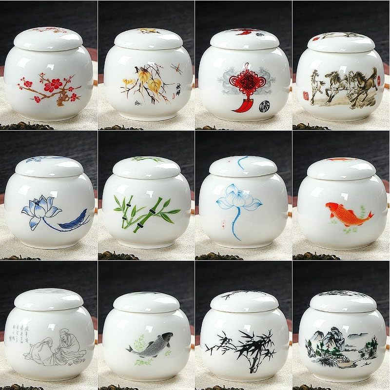 SONGCHAO Sugar Jar Chinese Style Ceramic Tea Canister, White Coffee Bean Canister, Mini Salt Shaker, Portable Sugar Shaker, Suitable for Travel or Home Use Tea Canister (Color : 08)