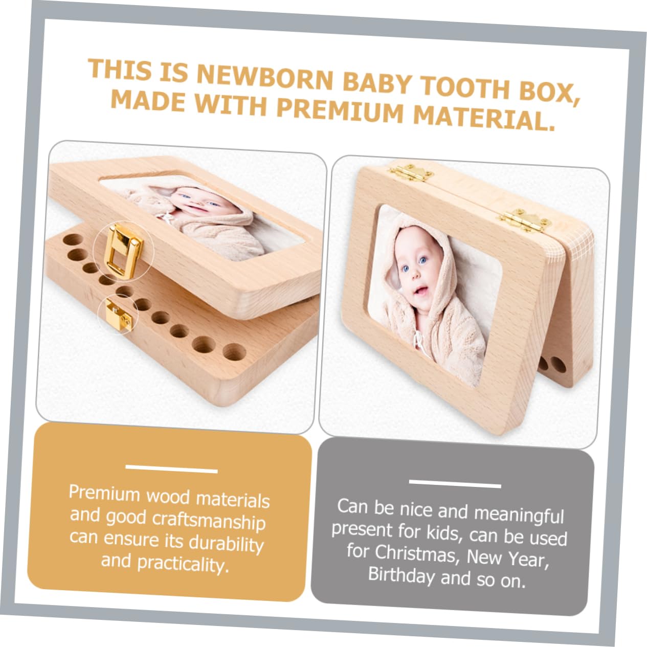 BESTonZON Caja De Almacenamiento De Dientes De Leche De Madera Para Niño Niña Organizador Portátil De Recuerdos Para Dientes y Cabello Infantil Significativo Para Bautizos y Cumpleaños