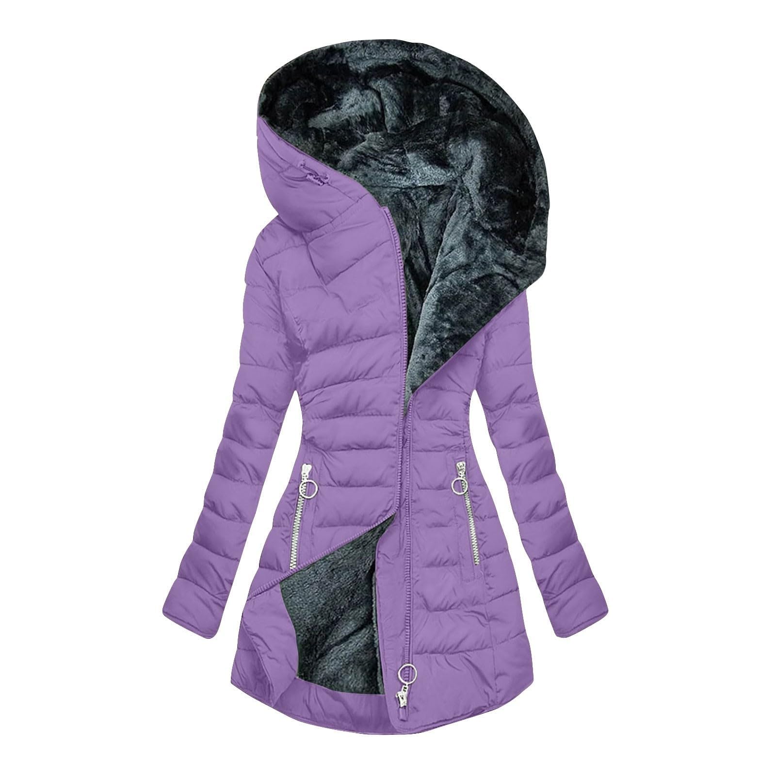Dwevkeful Wintermantel Damen - Warm Gefüttert Steppjacke Lange Elegant Damenmantel Langarm Winter Parka Jacke mit Kapuze Winterparka Mantel Einfarbig Bequemes Sportjacke Winddicht Outdoorjacke