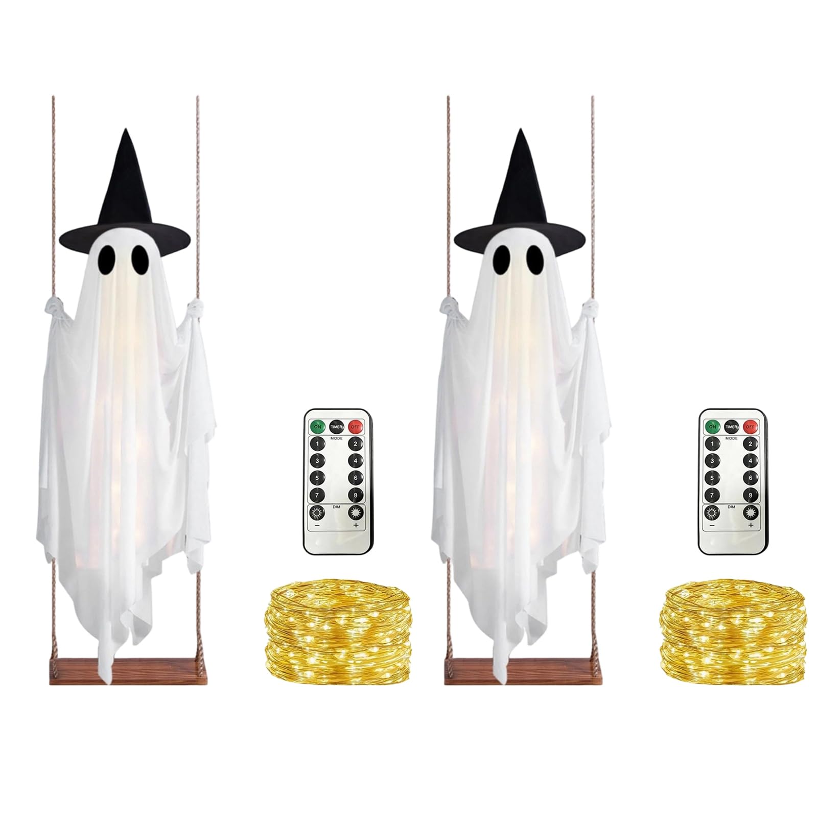 sugerou Hanging Halloween Ghost with Witch Hat, LED Swinging Flying Decor