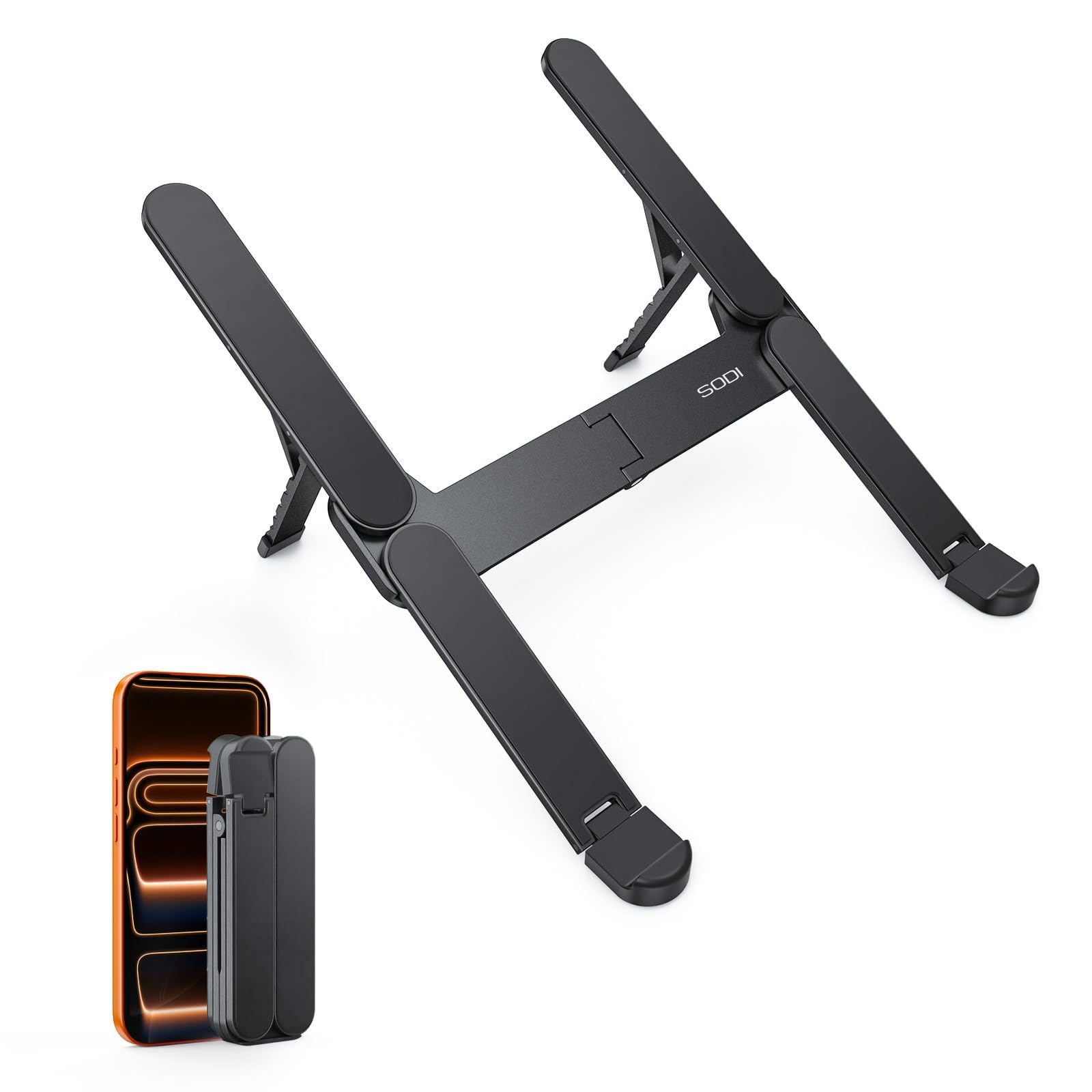 SODI Tragbarer LaptopStänder, Höhenverstellbar & Faltbar, Universell für 10-16 Zoll Laptops (für MacBook Pro/Air, für Dell, für HP, für Sony) Minimalistischer Laptopständer für Ergonomisches Arbeiten