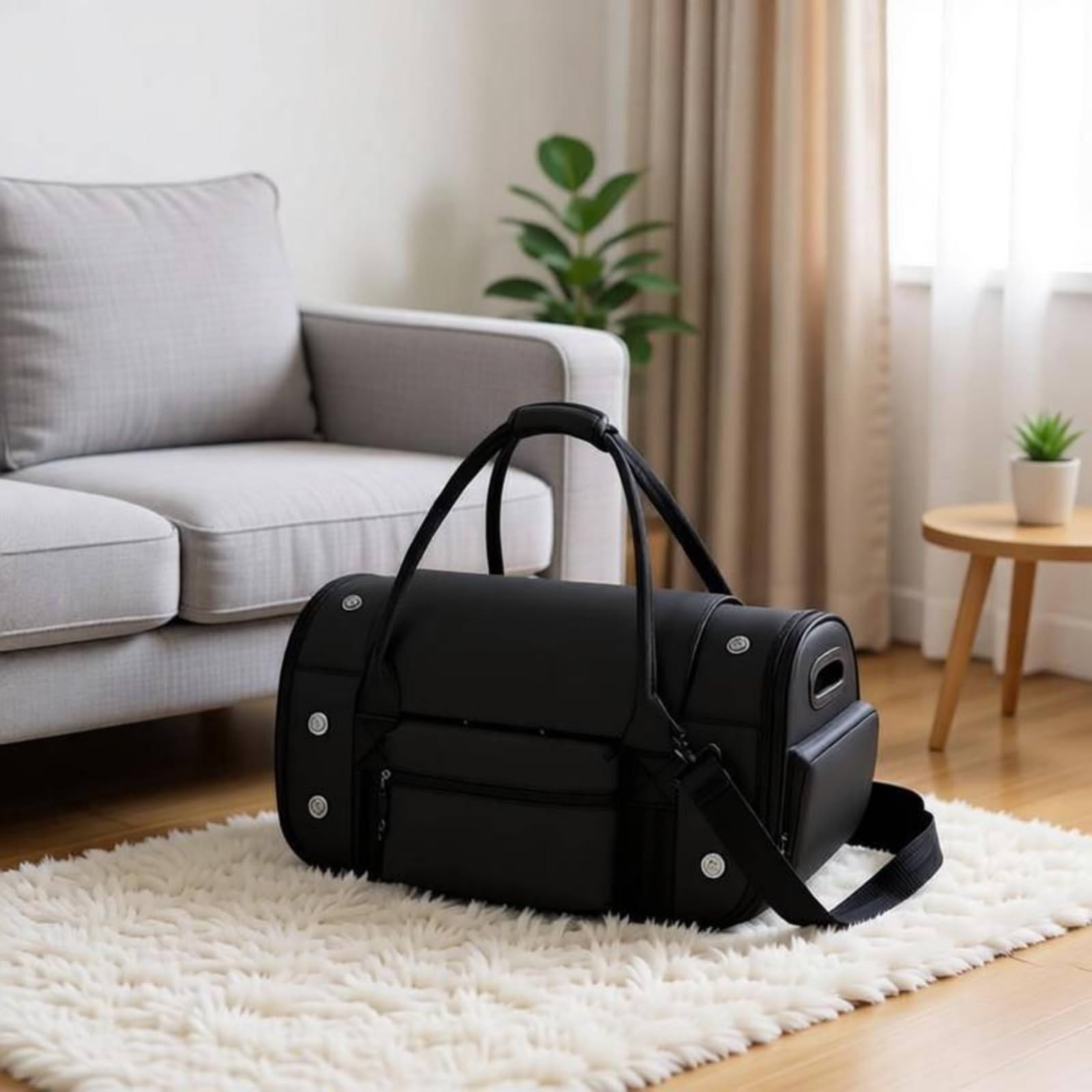 Transportín con Correa Hombro Plegable Transportadora con Correa Hombro Ventilado Bolsa Bolsillos para Perros Pequeños, Gatos, Viajes, Avión, Array, Blanco Arroz, 20 Pulgadas