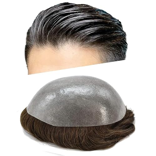 Extensiones invisibles tipo tupé para hombre, sistema de cabello completo de poliéster para hombres de 0.004-0.005 in de grosor de poliuretano