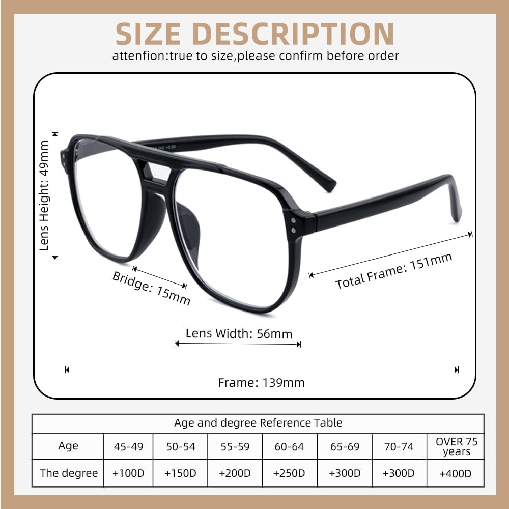 Oversized Reading Glasses for Women and Men,Blue Light Retro Aviator Reader Spring Hinge - Image 4