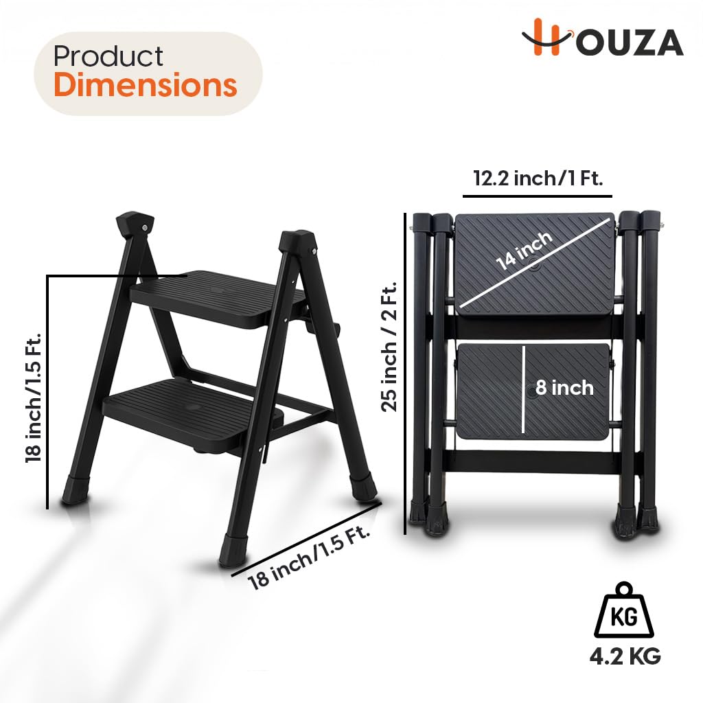 HOUZA Steel Ladder - 2 Step Foldable Ladder -3