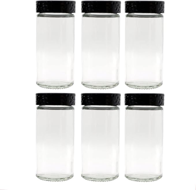 2 Pcs Black Spice Jars, 3 oz Glass Seasoning Bottles, Black Spices Container, Empty Spice Jars, Round Spice Bottles with Airtight Plastic Caps with Shaker Lids (2, clear)