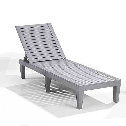 Nestl Patio Chairs - Grey Chaise Lounge Chair Outdoor, 5-Position Adjustable Sun Tanning Chair, Waterproof Pool Lounge Chairs, Reclining Lawn Chair, Lightweight Outdoor Lounge Chairs