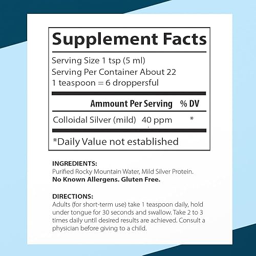 Miniatura 4 de Plata coloidal superior, Waiora, suplemento mineral líquido, 40 PPM, para apoyo inmunológico, botella de vidrio azul con cuentagotas (1 bote22 serv.)