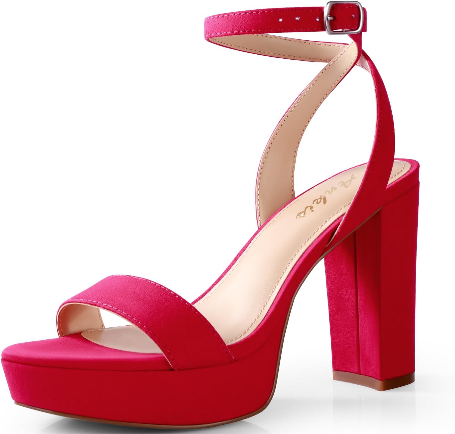 Ankis Platform Heels for Women 4 Inches Chunky Heels Sandals for Women Comfy Open Toe Block Heeled Sandals Nude White Silver Gold Black Ankle Strappy Heels