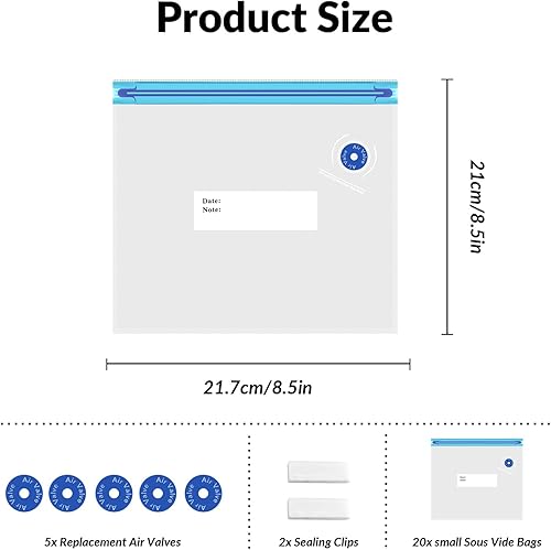 Miniatura 2 de Sous Vide Bags 27Pcs, BPA Free Reusable, Double-Layered Food Storage (8.5 x 8.5 in) for Cooking, Food Storage, and Microwave Heating. Includes 20