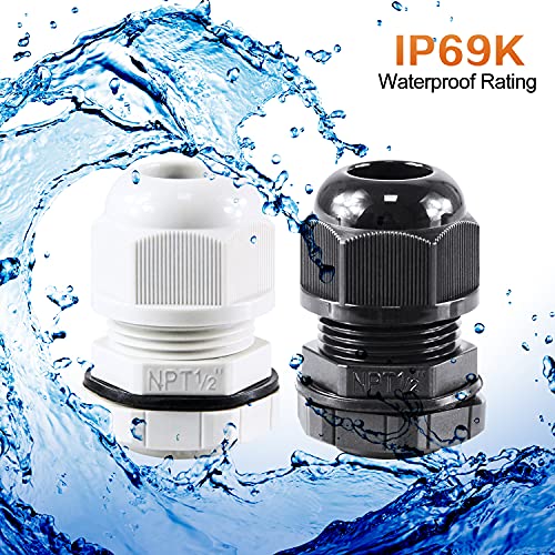 Image of XHF 50 Pcs 1 /2 inch IP68 Strain Relief Nylon Cord Grip Waterproof NPT Cable Glands Adjustable UL Listed and RoHS Compliant (Black) (Pack of 2)