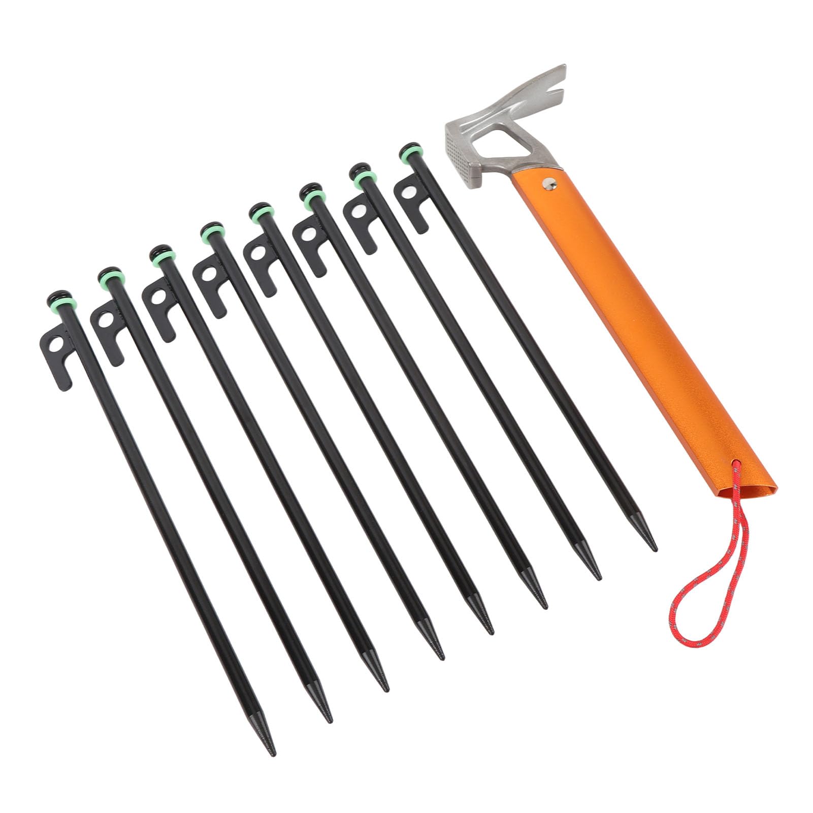 POENVFPO Piquets de Tente Robustes, Piquets de Camping en Acier Inoxydable en Alliage D'aluminium de 30 Cm avec 4 Cordes de Haubanage de 4 M et Marteau, pour Tentes de Camping en Plein Air, (Noir et