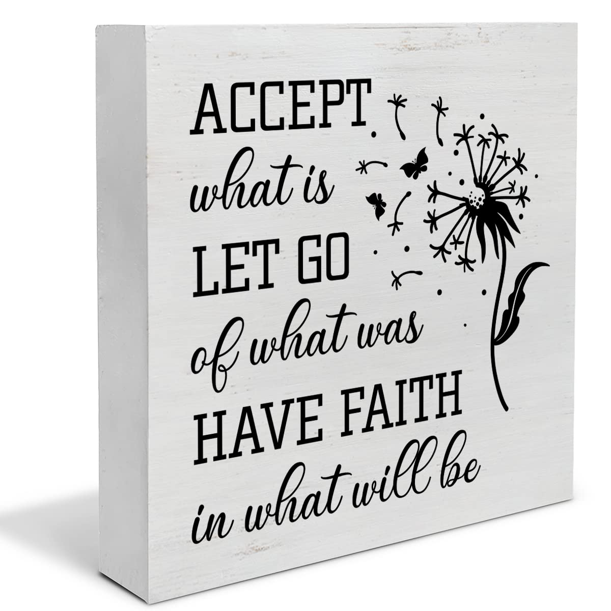Wood Box Sign With Dandelion Design - Inspirational Farmhouse Office Decor 6x6 Inches