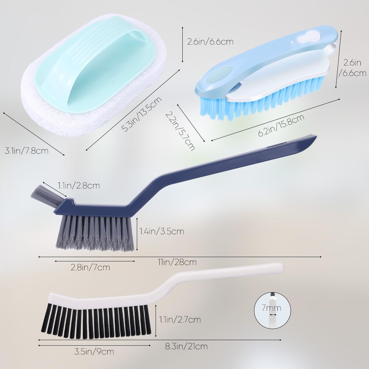 Juego de cepillos de limpieza para uso doméstico, cepillo de fregar, cepillos de limpieza de baño, cepillo de limpieza de grietas para baño, suelo, bañera, ducha y superficie de cocina (4