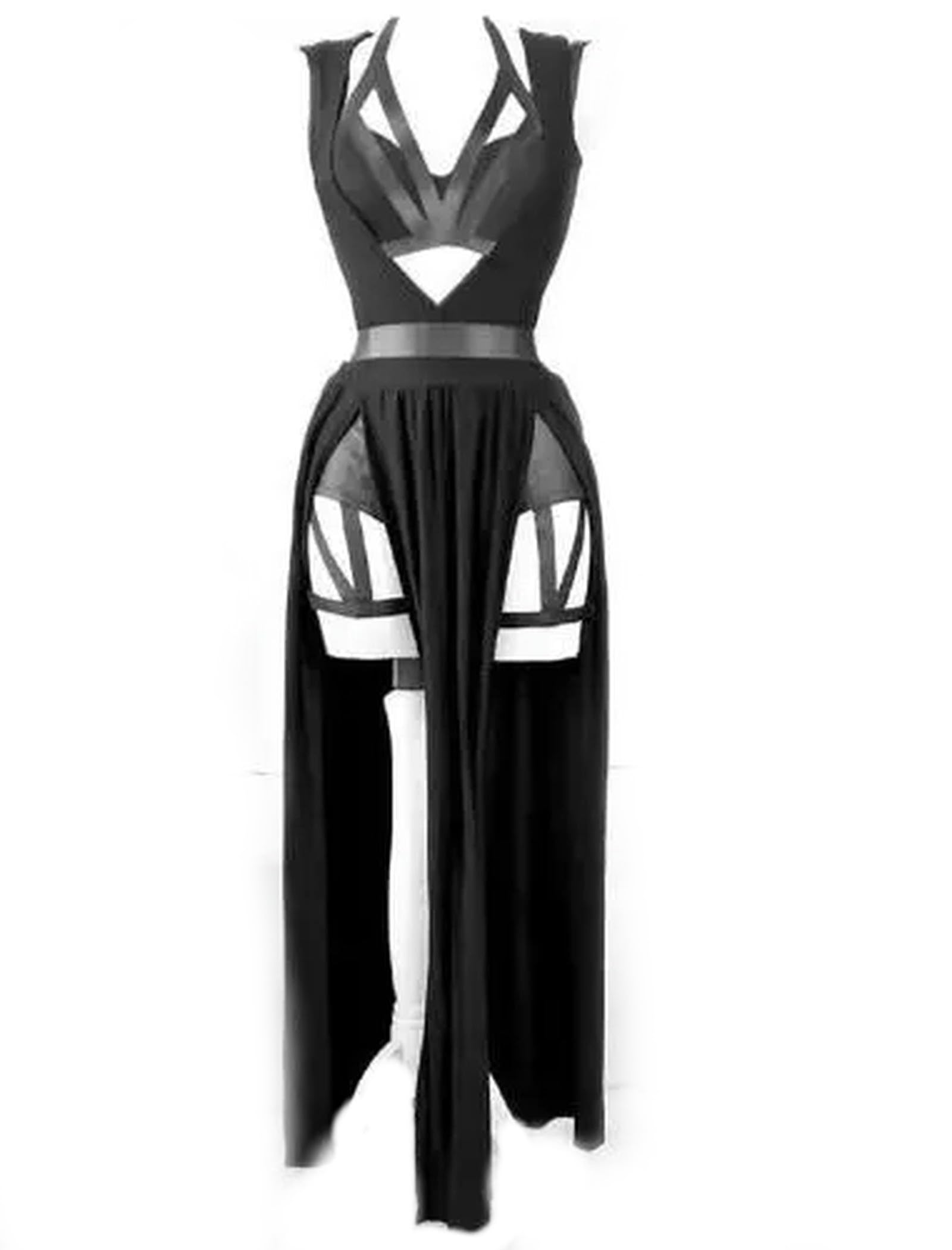 AYAZER New 3 Piece Women's Dress Set Padded Gothic Sexy Lingerie Party Set Red Bandage Cutout Women's Set-New Black Style 2-XXL